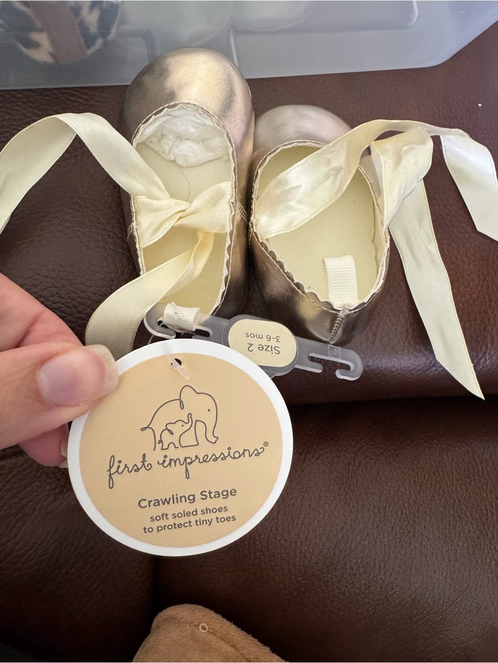 (2) pair Pink & Metallic Gold Baby Ballet Shoes with Satin Ribbon